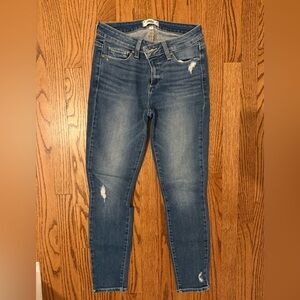 PAIGE Mid-Blue Distressed Skinny Jeans Crop